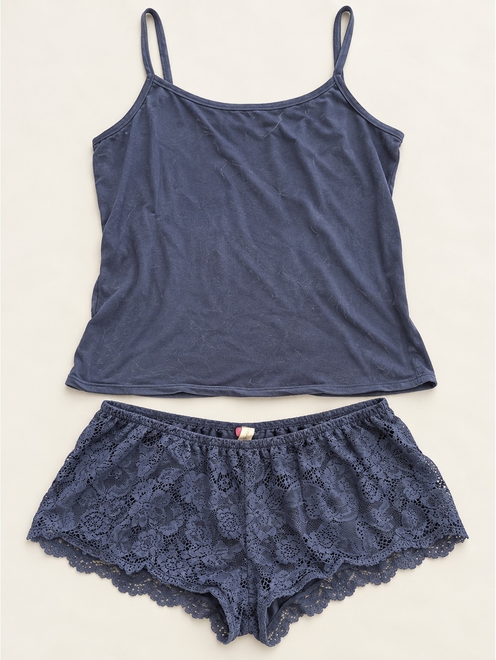 Adore Me XL Navy Blue Cami & Floral Lace Shorts Two-Piece Sleepwear Set